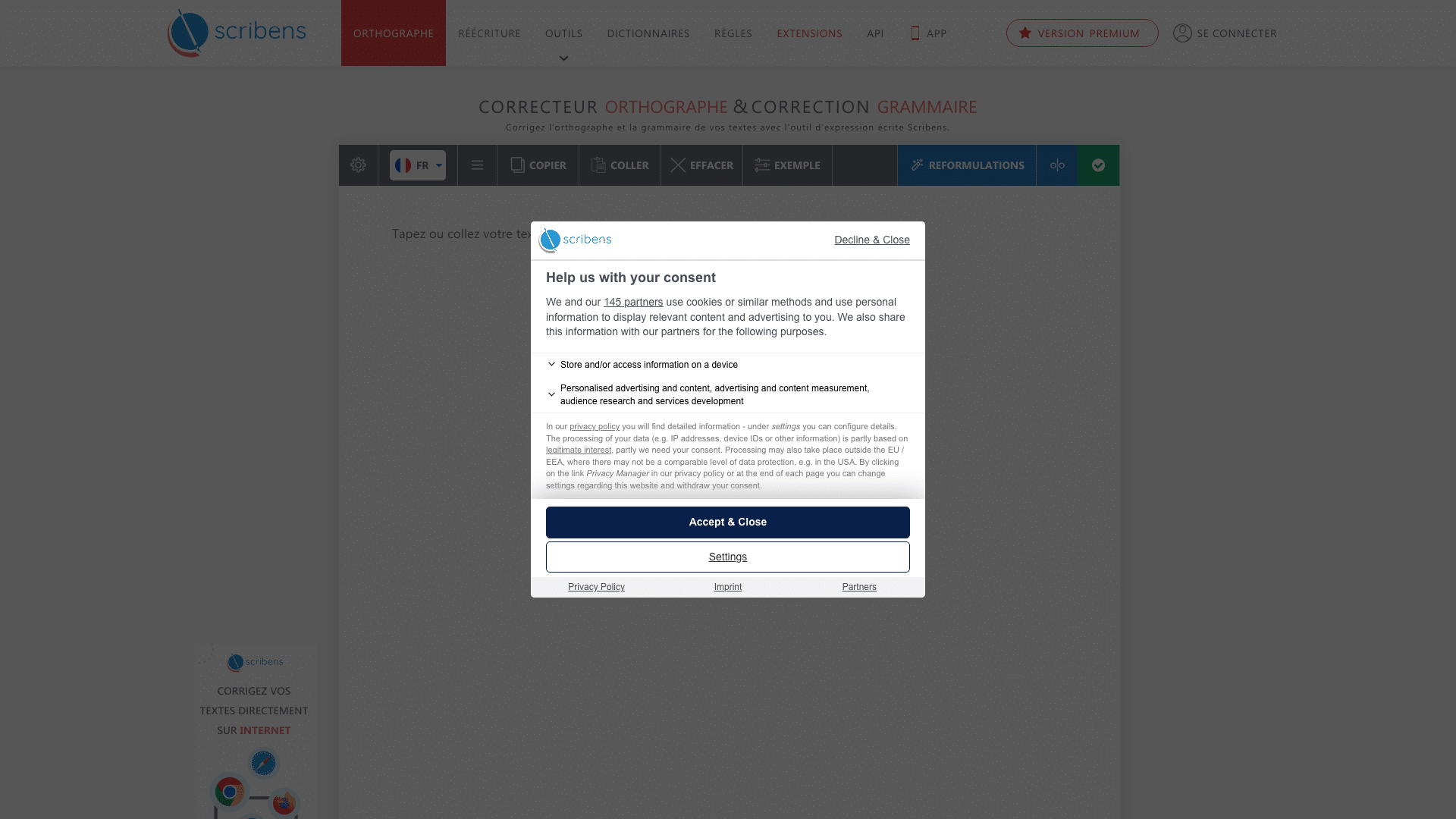 Interface de Scribens