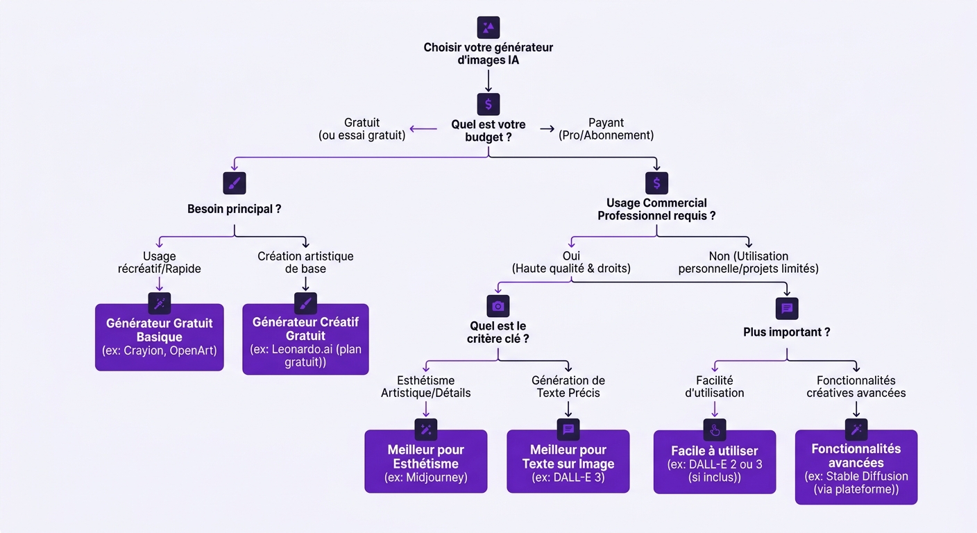 Schéma d'aide à la décision pour choisir son IA génératrice d'images